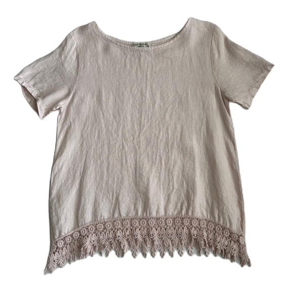 Terzo Millennio Women’s Pink‎ Short Sleeve Linen Crochet Lace Top Medium - Picture 1 of 10